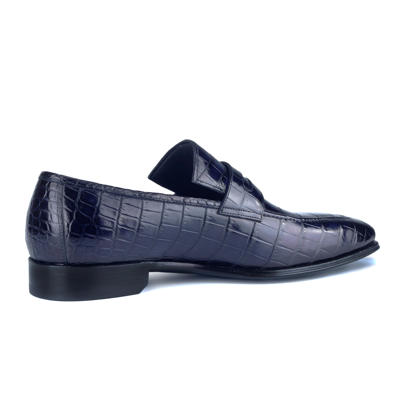 Blue crocodile loafers