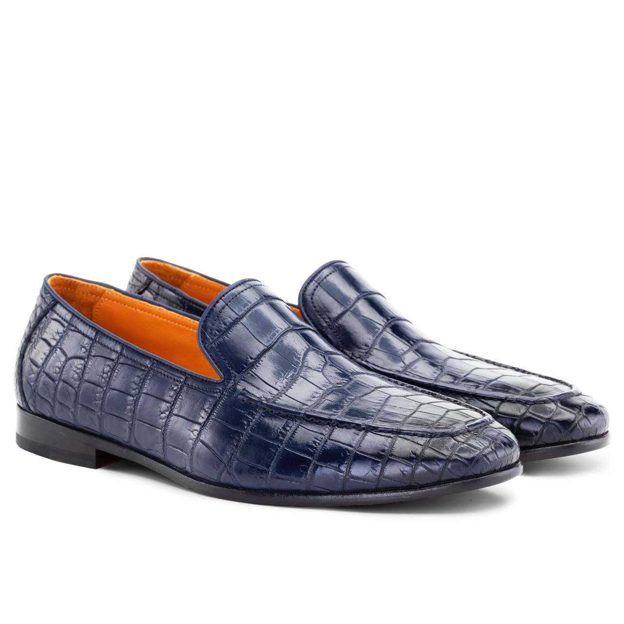 Blue crocodile loafers