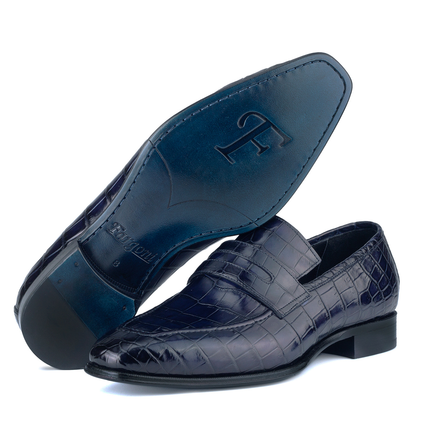 Blue crocodile loafers