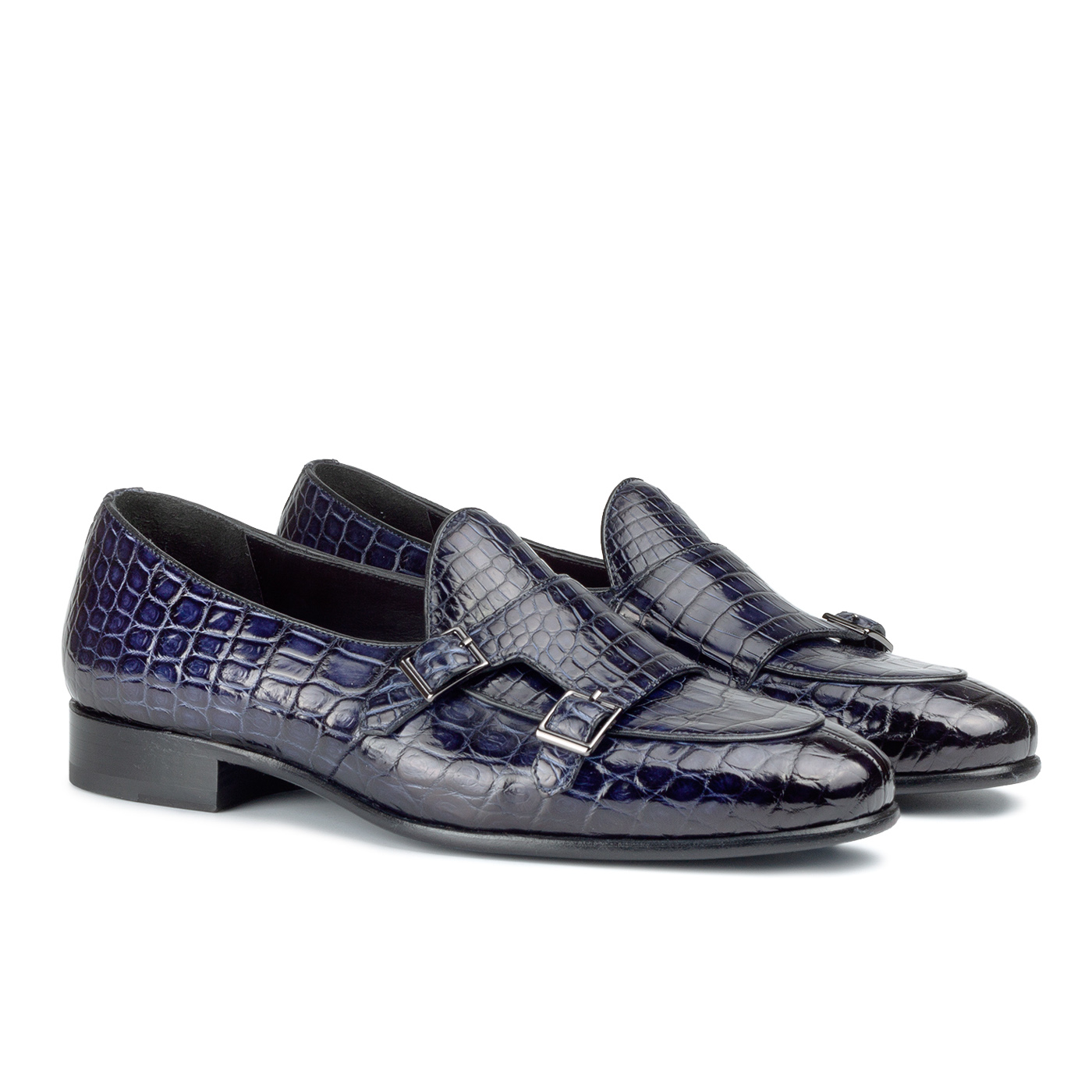 Blue crocodile loafers