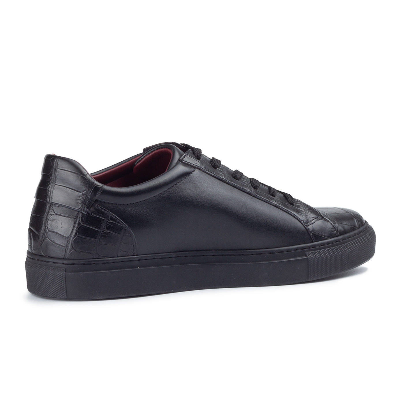 Black sneakers with crocodile leather trim