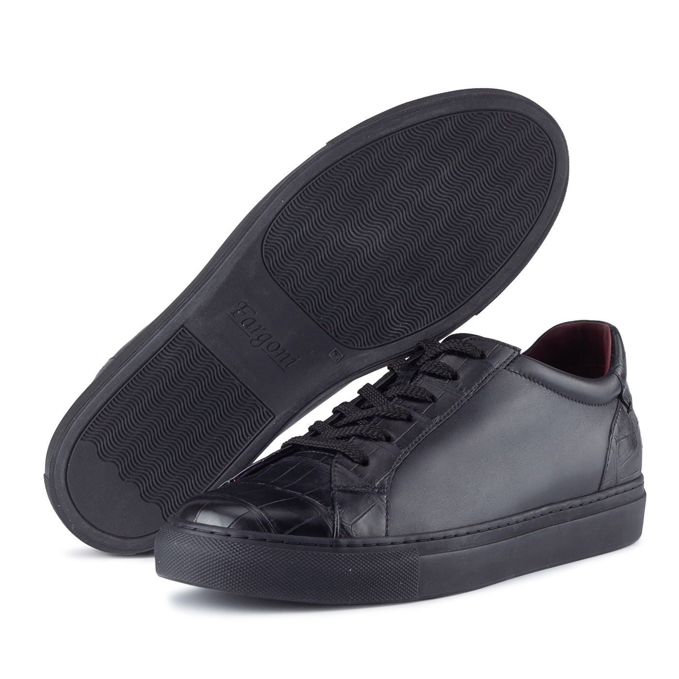 Black sneakers with crocodile leather trim