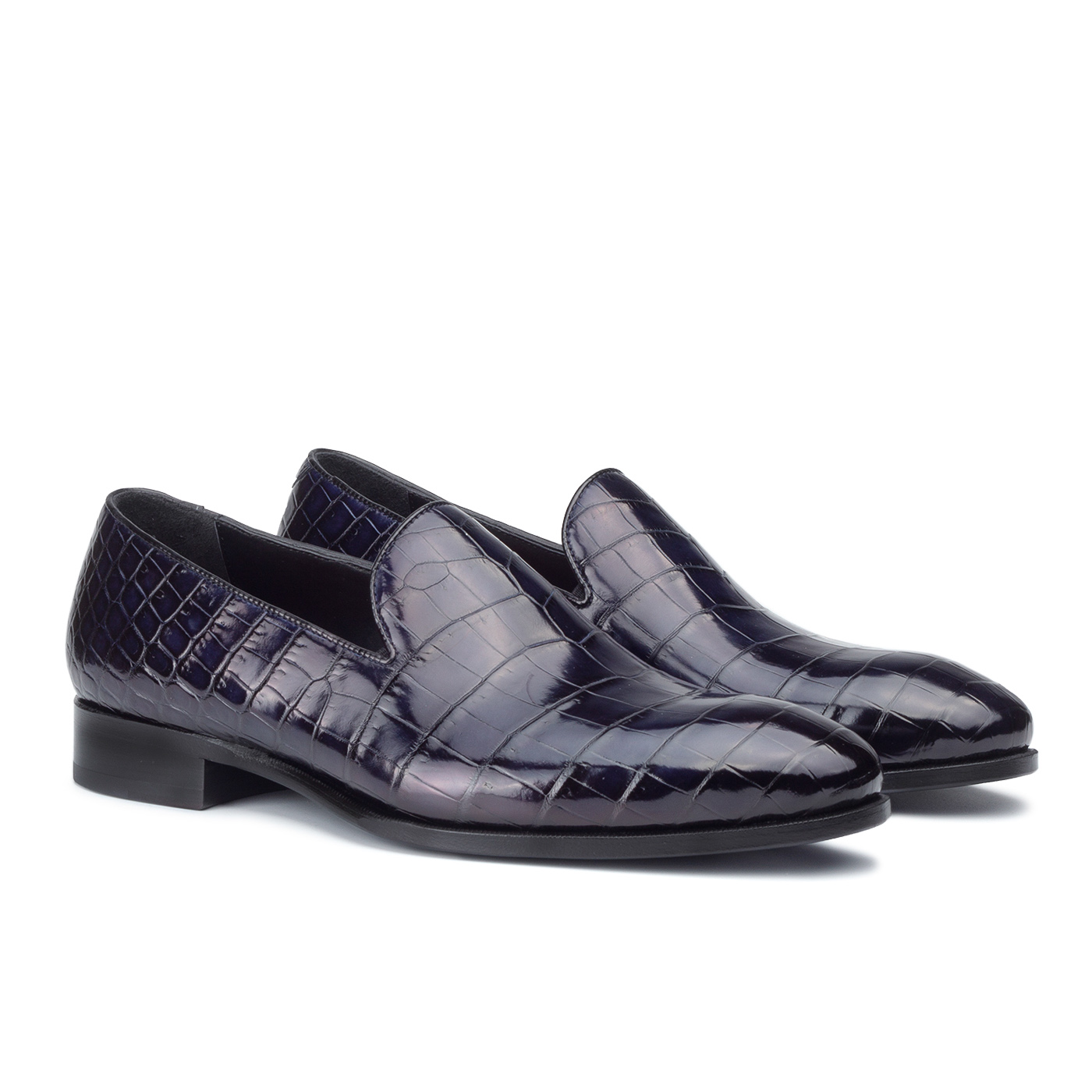 Blue crocodile loafers