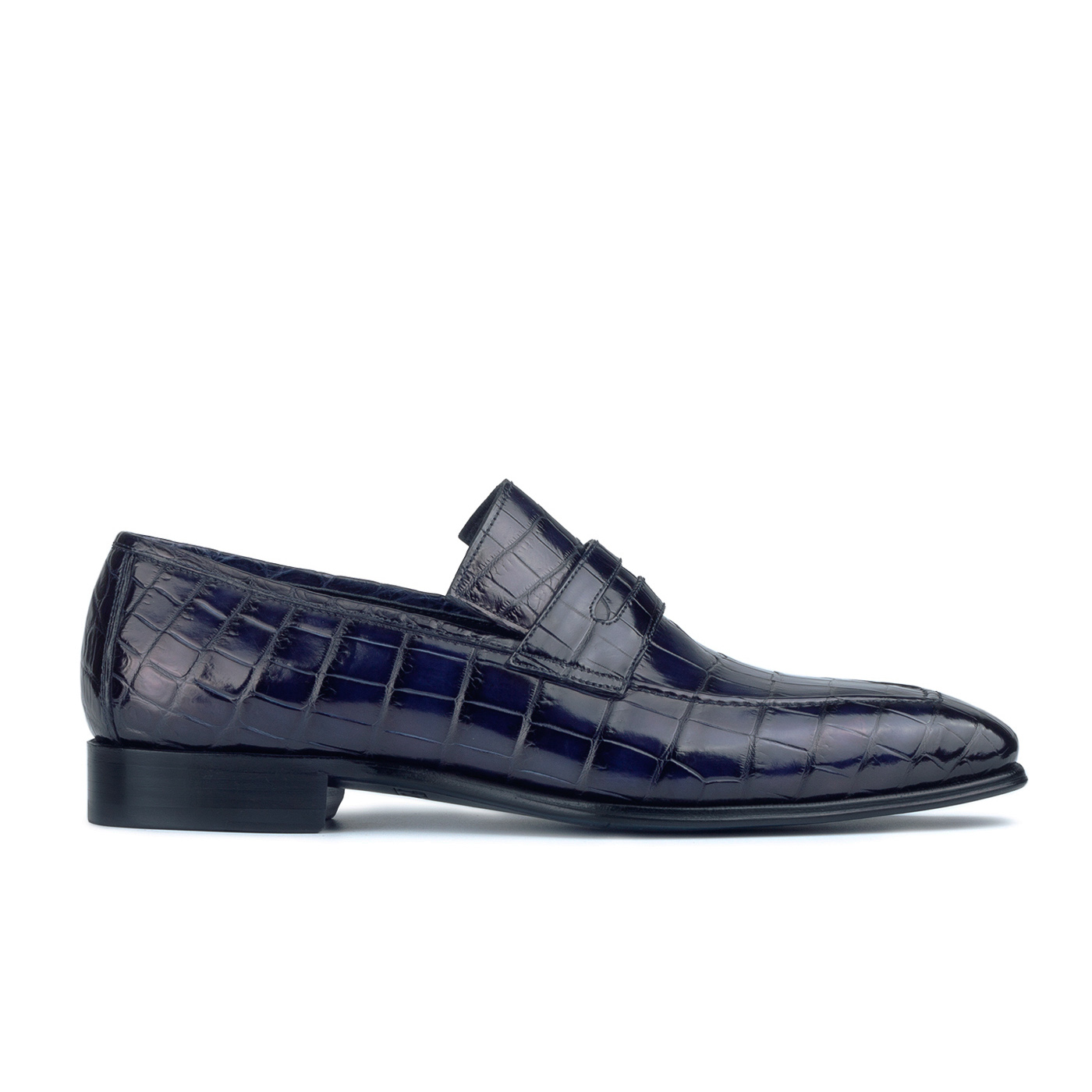 Blue crocodile loafers