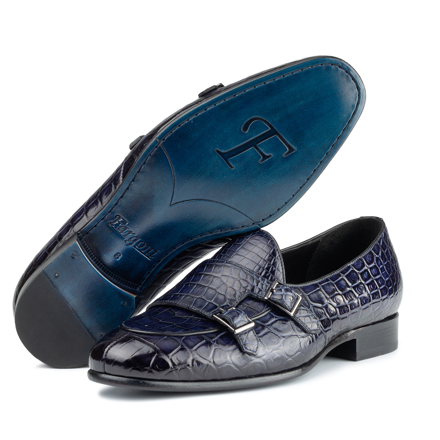 Blue crocodile loafers