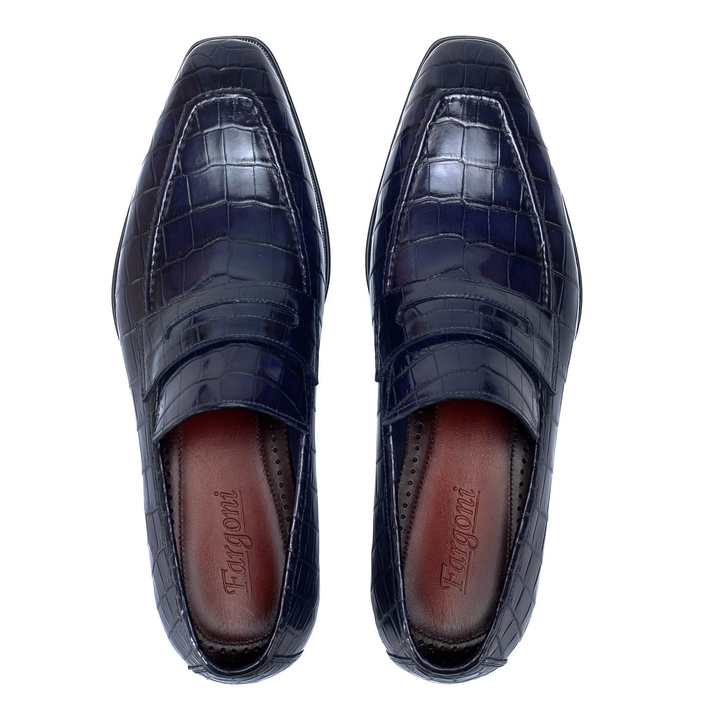 Blue crocodile loafers