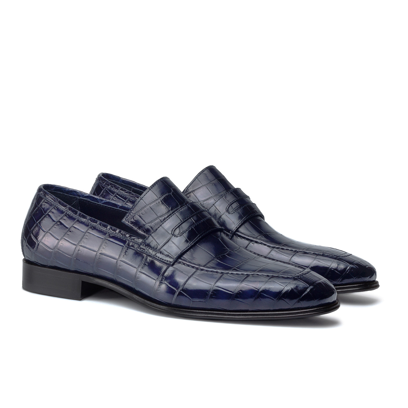 Blue crocodile loafers