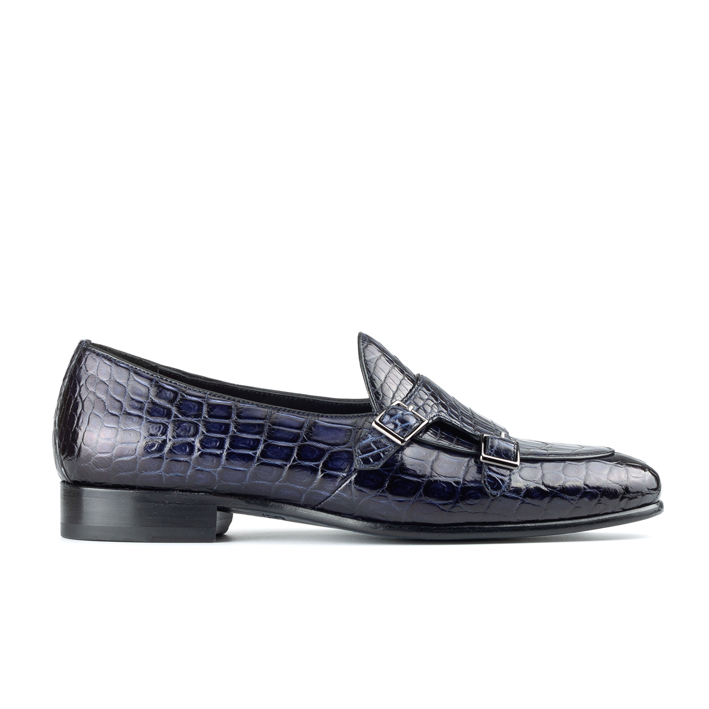 Blue crocodile loafers