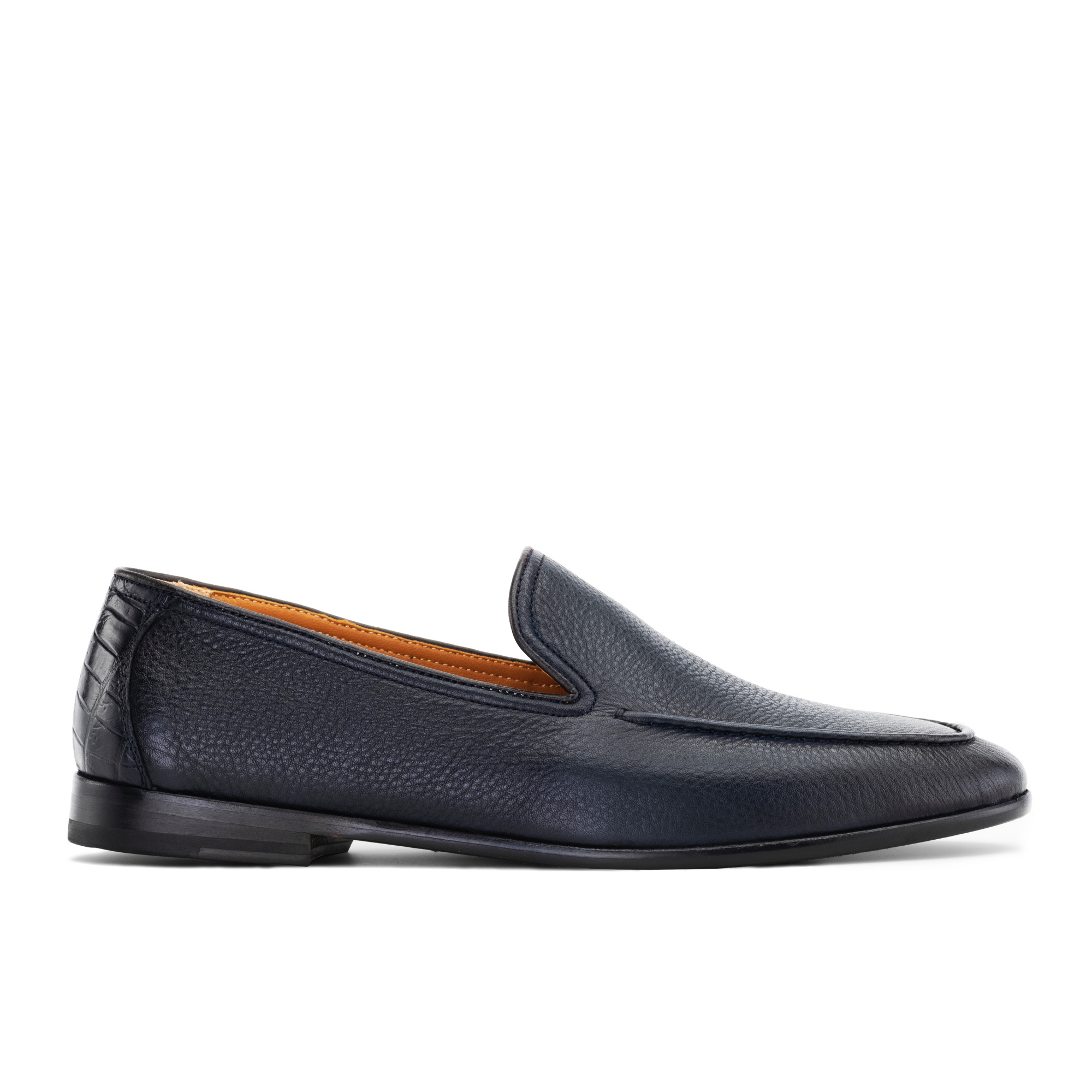 Black loafers with crocodile leather trim