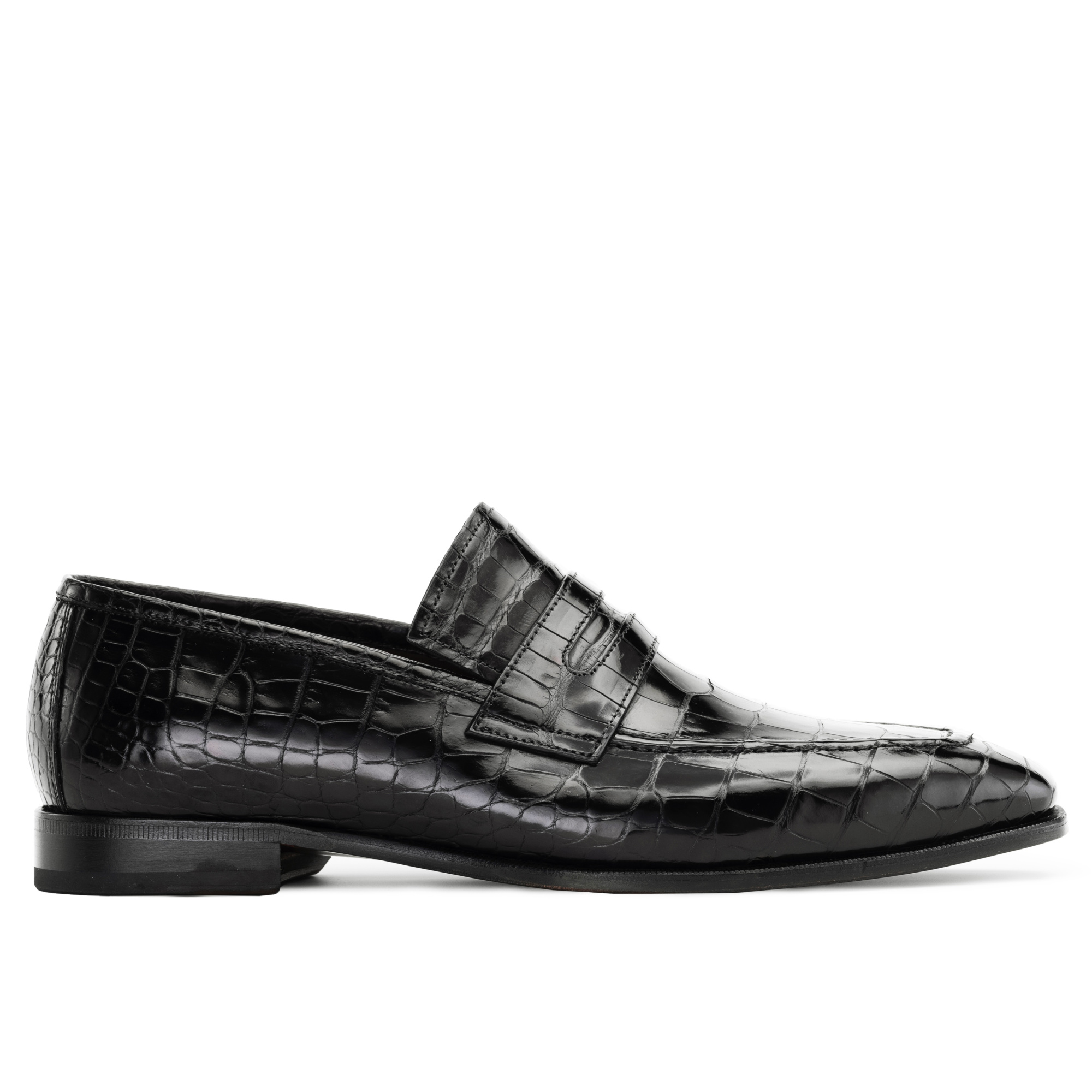 Black crocodile leather loafers