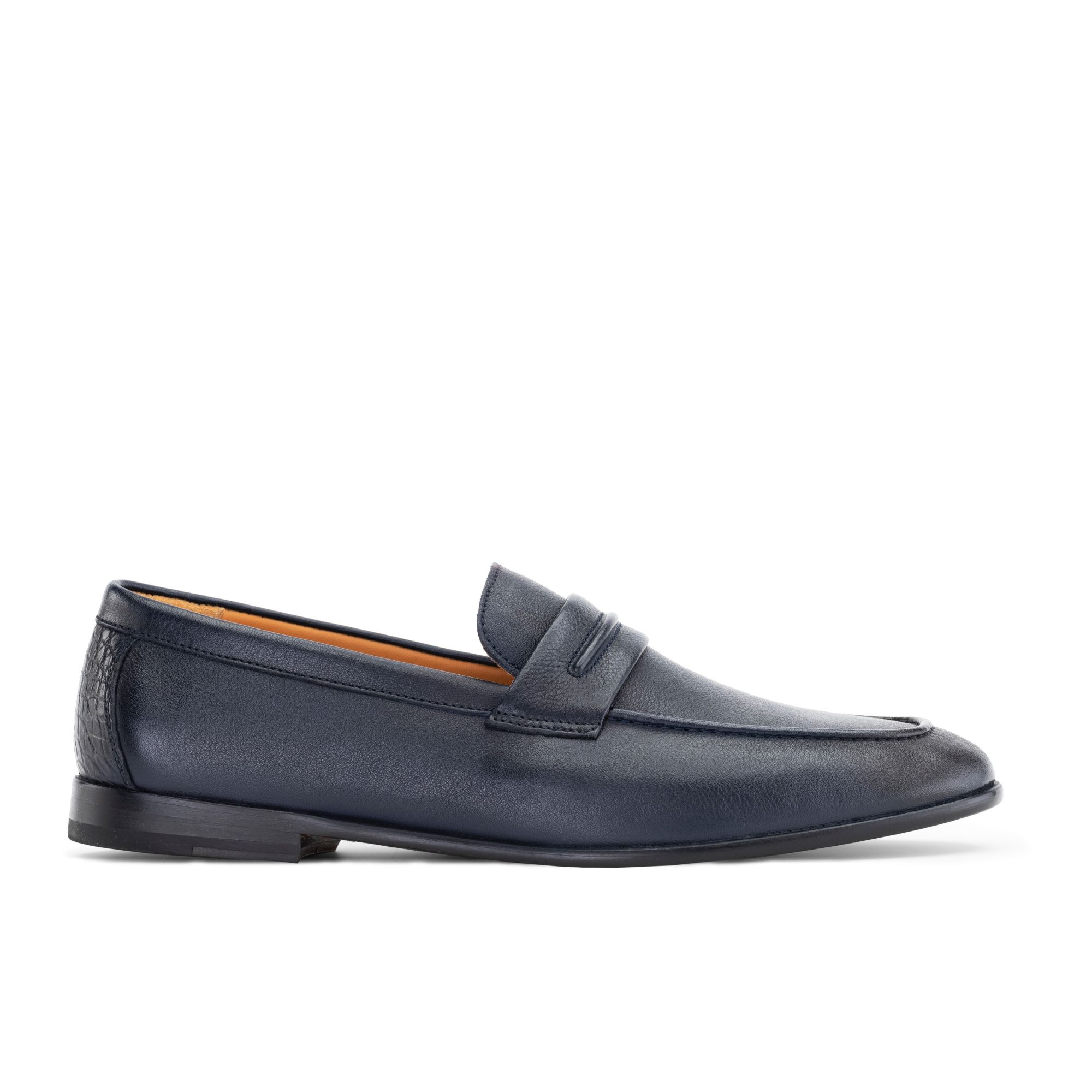 Black loafers with crocodile leather trim