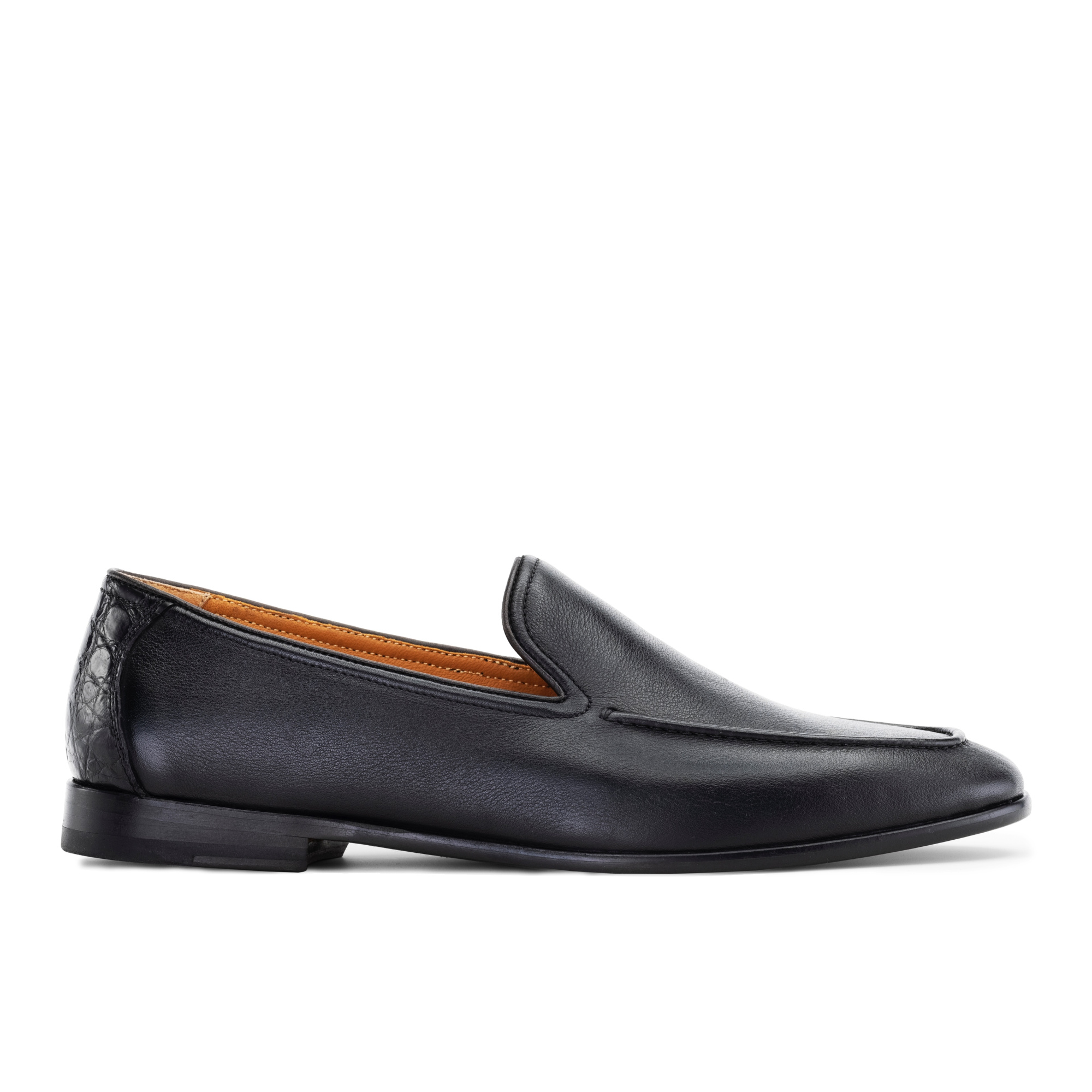 Black Loafers with crocodile leather trim