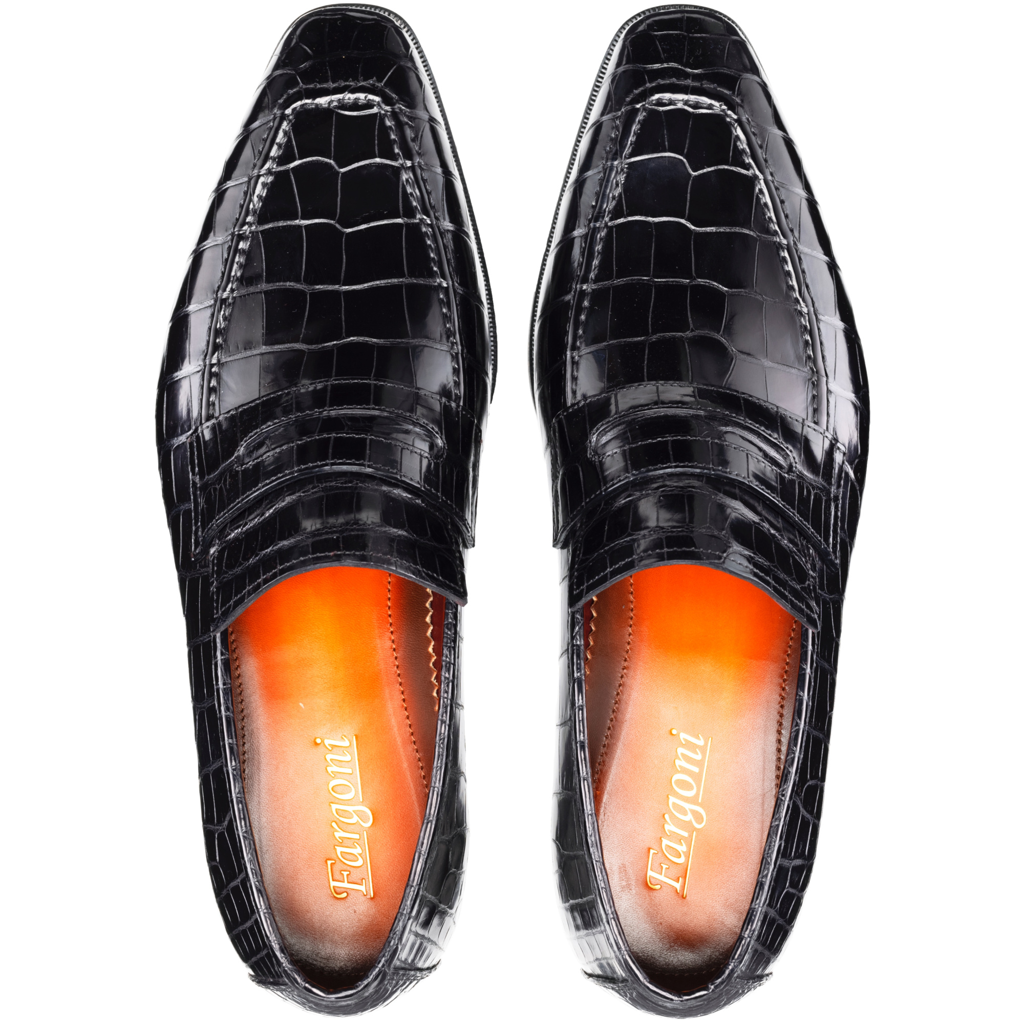 Black crocodile leather loafers