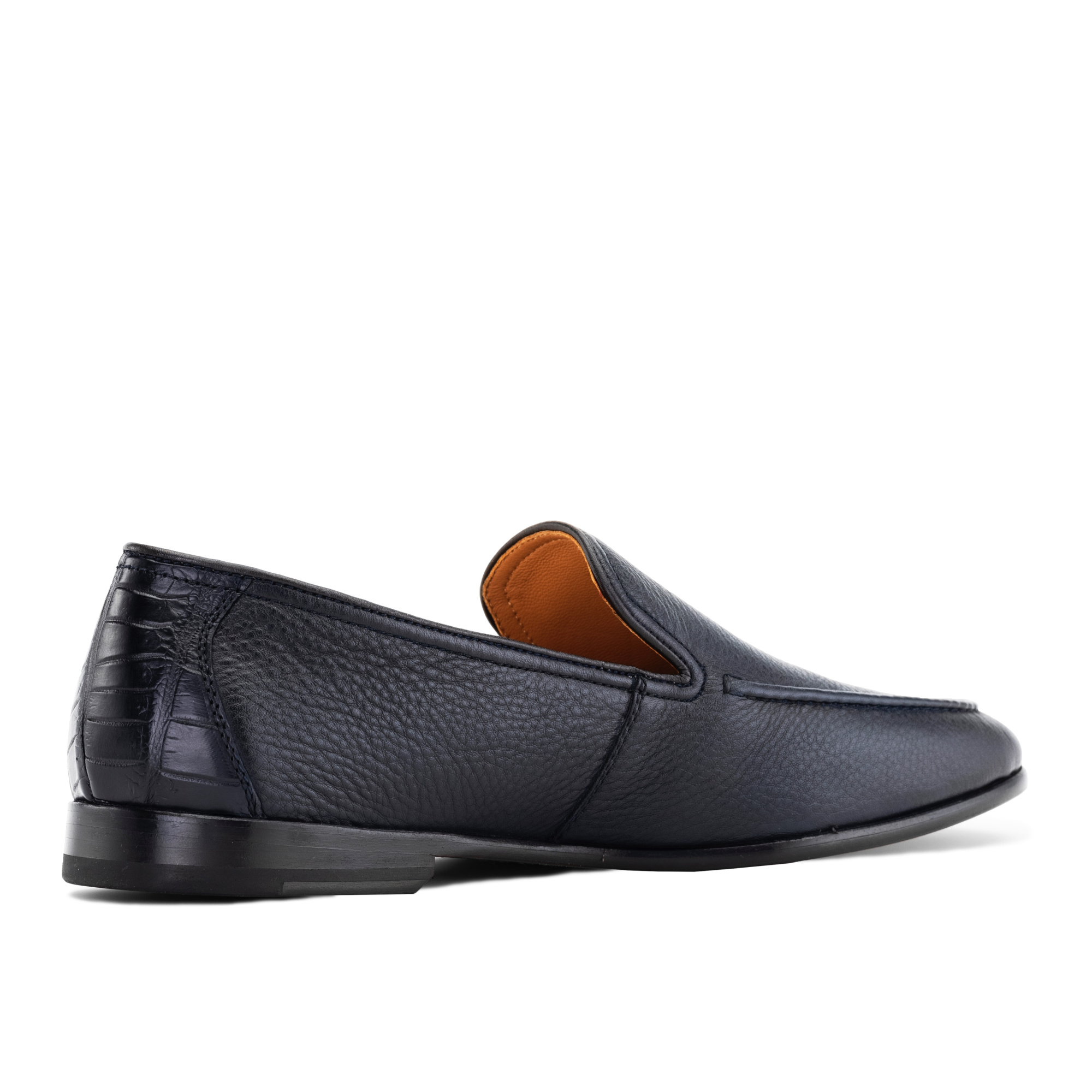 Black loafers with crocodile leather trim